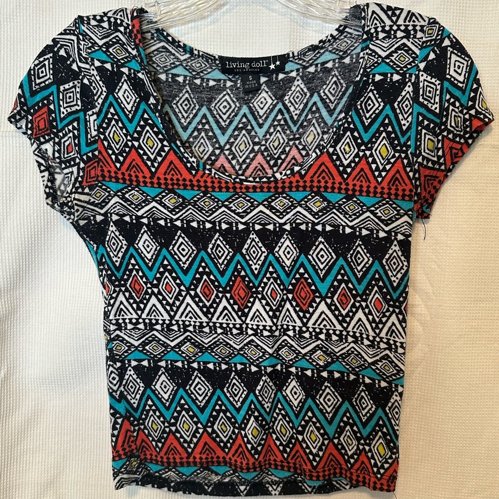 Geometric Print Top - Black, Red, Blue